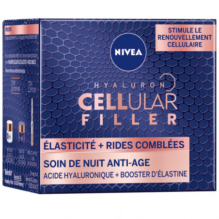 Nivea - Pack de 3 Crème anti-rides nuit Elasticité Acide Hyaluronique Hyaluron Cellular Filler 50ml