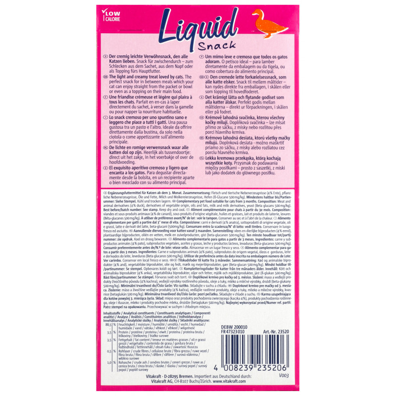 Vitakraft Liquid Snack - Friandise pour Chat au Canard