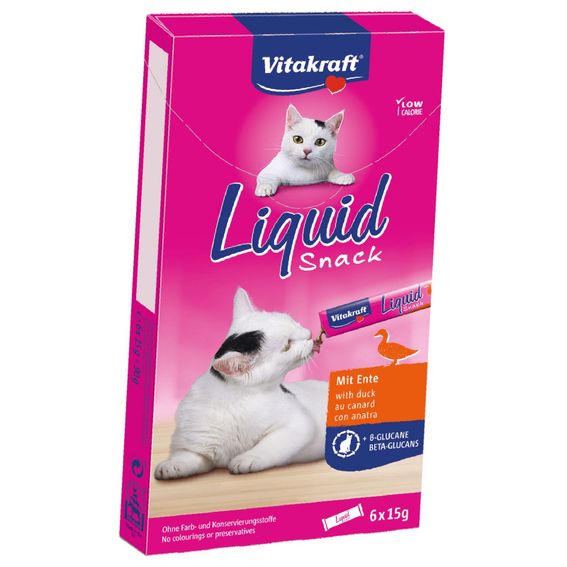 Vitakraft Liquid Snack - Friandise pour Chat au Canard - Lot de 11 boîtes de 6 sachets de 15g