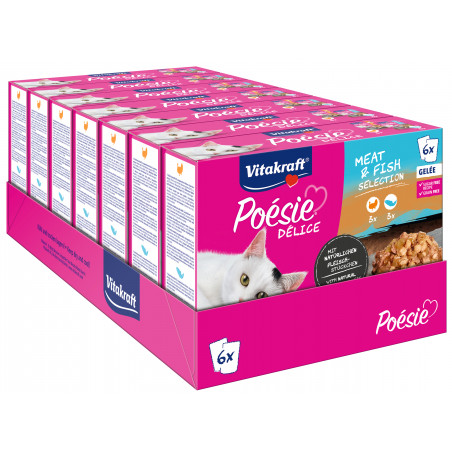 Vitakraft Poésie Multipack Délice - Assortiment de pochons Viande et Poisson en gelée - Lot de 42 sachets de 85 g