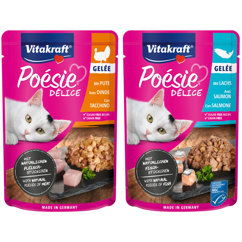 Vitakraft Poésie Multipack Délice - Assortiment de pochons Viande et Poisson en gelée - Lot de 42 sachets de 85 g