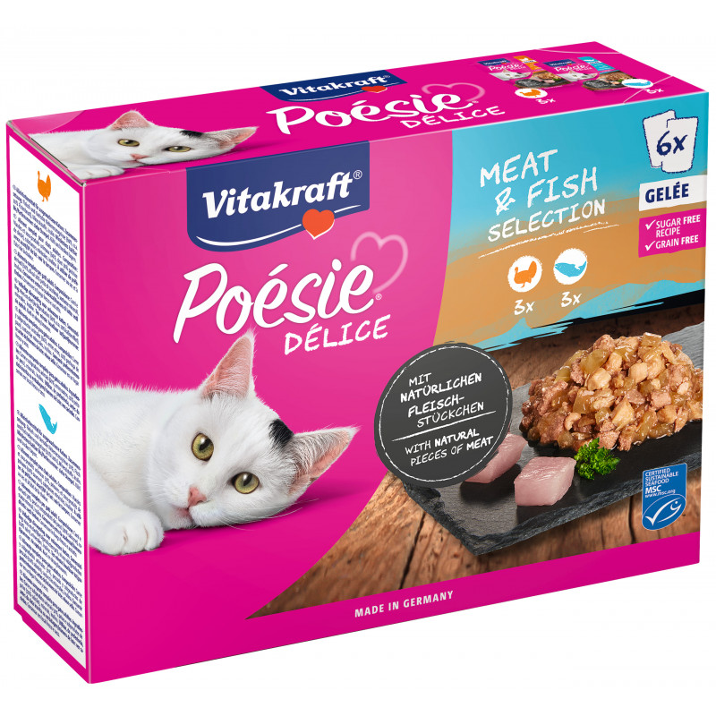 Vitakraft Poésie Multipack Délice - Assortiment de pochons Viande et Poisson en gelée - Lot de 42 sachets de 85 g