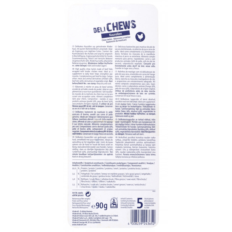 Vitakraft - Bâtonnets à mâcher avec Poulet - Lot de 3 Sachets de 5 friandises pour Chien