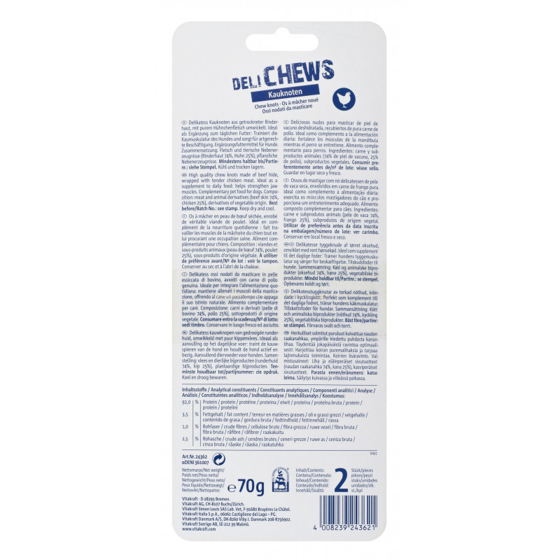 Vitakraft Os à mâcher noués et Poulet - Friandise pour Chien de taille moyenne - Lot de 3 sachets de 2 Os