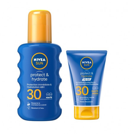 KIT SUN Full size + Travel Size Hydratant : Spray Protect&Hydrate FPS 30 200ml + Lait Hydratant Format Voyage FPS 30 50ml