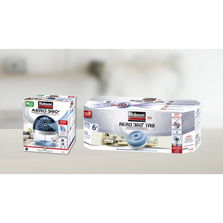 Absorbeur d'humidité pour pièces de 20 m² (inclus 1 recharge neutre) et 6 recharges en tabs neutres pour l'absorbeur d'humidité.