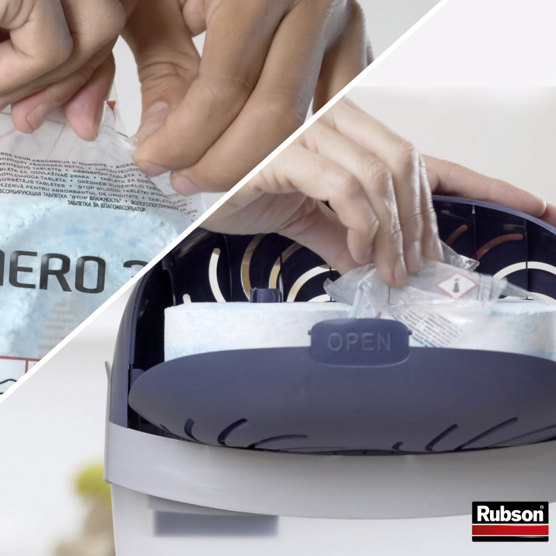 Absorbeur d'humidité pour pièces de 40 m² (+ 2 recharges neutres)  et 4 recharges en tabs neutres pour absorbeur d'humidité.