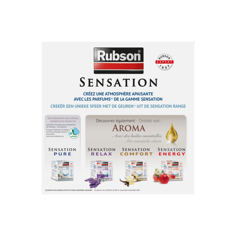 RUBSON - Absorbeur d'Humidité Sensation Pure (inclus 1 recharge) et  2 recharges universelles pour absorbeur d'humidité.