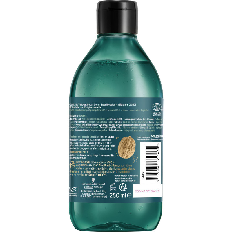 Pack de 3 - Nature Box  - Shampooing-Douche 4En1 Noix - Purifiant - 250 Ml