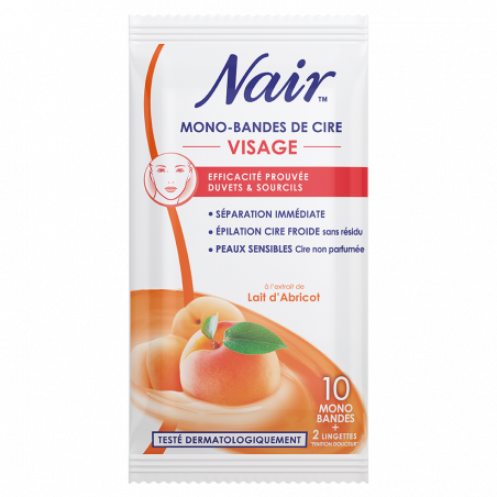 Pack de 2 - Nair - Bandes de cire froide Visage à l'extrait de lait d'abricot