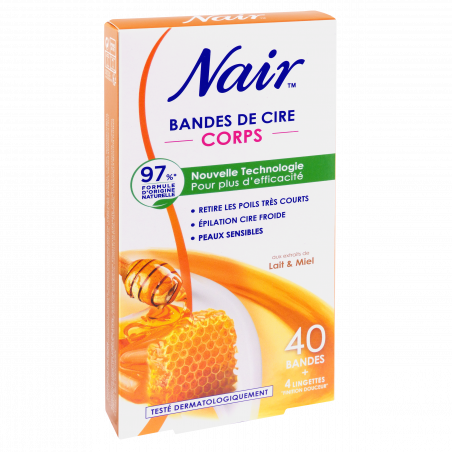Pack de 2 - Nair - Bandes de cire froides corps douceur aux extraits de lait & miel Pack de 2 - Nair - Bandes de cire froides corps douceur aux extraits de lait & miel