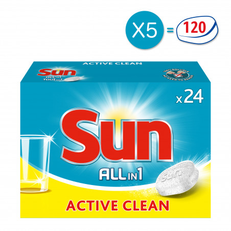 5x24 Tablettes Lave-Vaisselle Sun Tout en 1 Efficacité & Brillance (120 lavages)