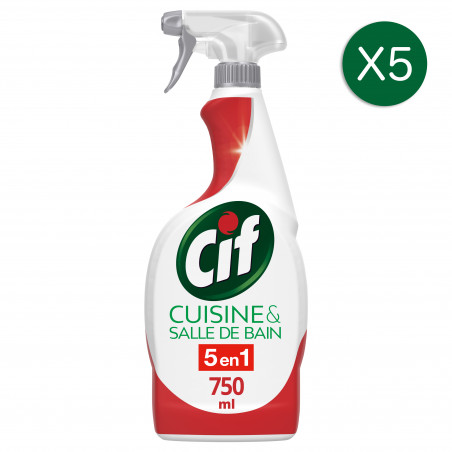 5x750ml Sprays Nettoyants Cif Cuisine et Salle de Bain 5 en 1 (Lot de 5x750ml)