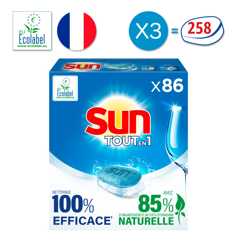3x86 Tablettes Lave-Vaisselle Sun Tout en 1 Efficacité & Brillance
