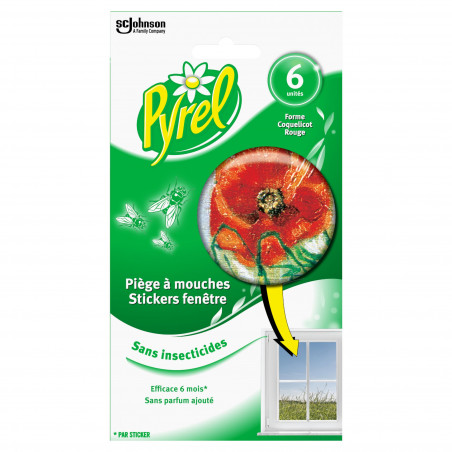 Pyrel Piege A Mouches Sticker Fenetre Coquelicot Rouge 6 Stickers