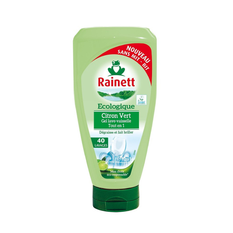 Rainett gel lave-vaisselle Tout-en-1 Ecologique Citron Vert - 40 lavages  650ml