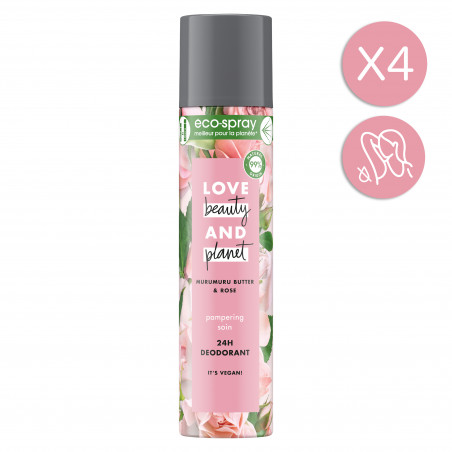 4x75ml Déodorants Eco-Sprays Love Beauty & Planet Rose & Muru Muru Protection 24h (Lot de 4x75ml )