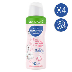 4x100ml Anti-Transpirants Sprays Compressés Monsavon Lait & Coton Protection 48h (Lot de 4x100ml )