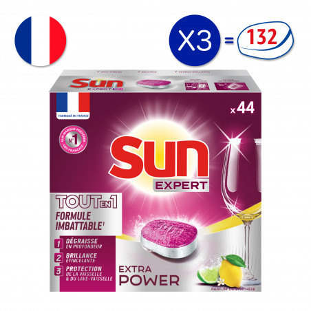 3x44 Tablettes Lave-Vaisselle Sun Tout en 1 Expert Extra Power Citron (132 lavages)