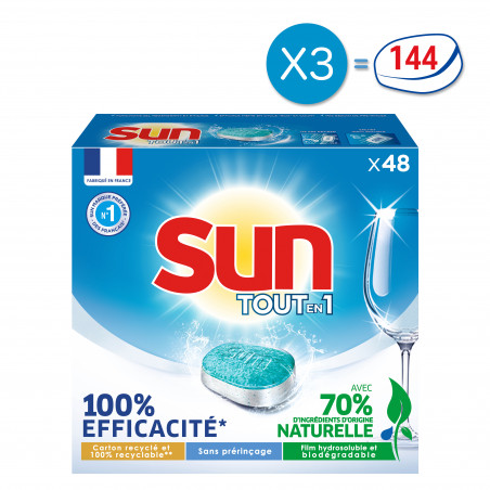 3x48 Tablettes Lave-Vaisselle Sun Tout en 1 Standard (144 lavages)