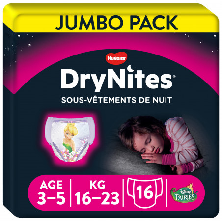 Pack de 4 - DryNites Couche de Nuit pour Fille 3-5 Ans 16-23 kg x 16 Couches