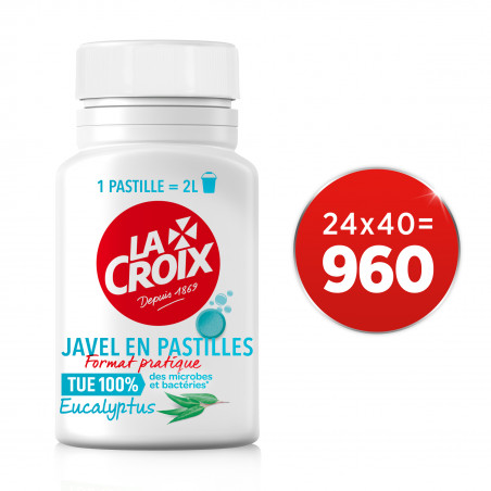 Lot de 24 boites de Javel en Pastilles La Croix 5 en 1 Désinfectant Fraîcheur Mentholée - Boite de 40 pastilles