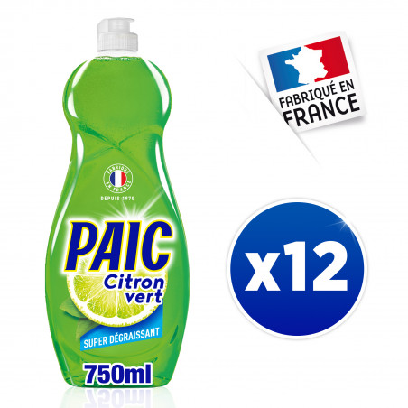 Pack de 12 - Paic Liquides Vaisselles Citron Vert - Origine Naturelle - Super dégraissant - 750ml