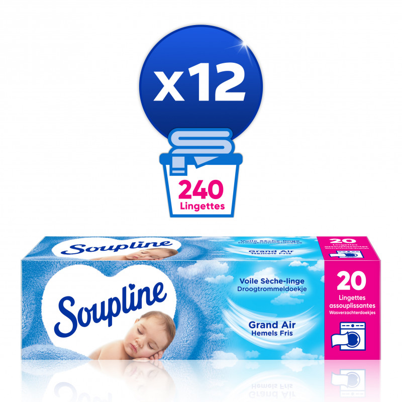 SOUPLINE Voile Sèche Linge Adoucissant Douceur & Soin - 20 lingettes