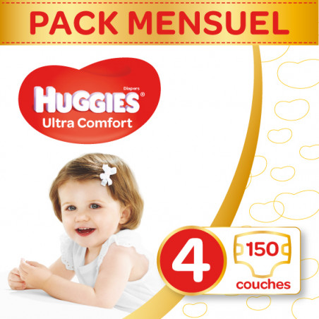 Huggies - Ultra Comfort - Couches Bébé Unisexe - Taille 4 (7-18 kg) x150 Couches - Pack 1 Mois