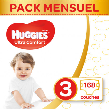 Huggies - Ultra Comfort - Couches Bébé unisexe - Taille 3 (4-9 kg) x168 Couches - Pack 1 mois
