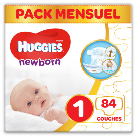 Huggies Newborn (Nouveaux-nés) - Couches Bébé Unisexe - Taille 1 (2-5 kg) x84 Couches- Pack 1 Mois