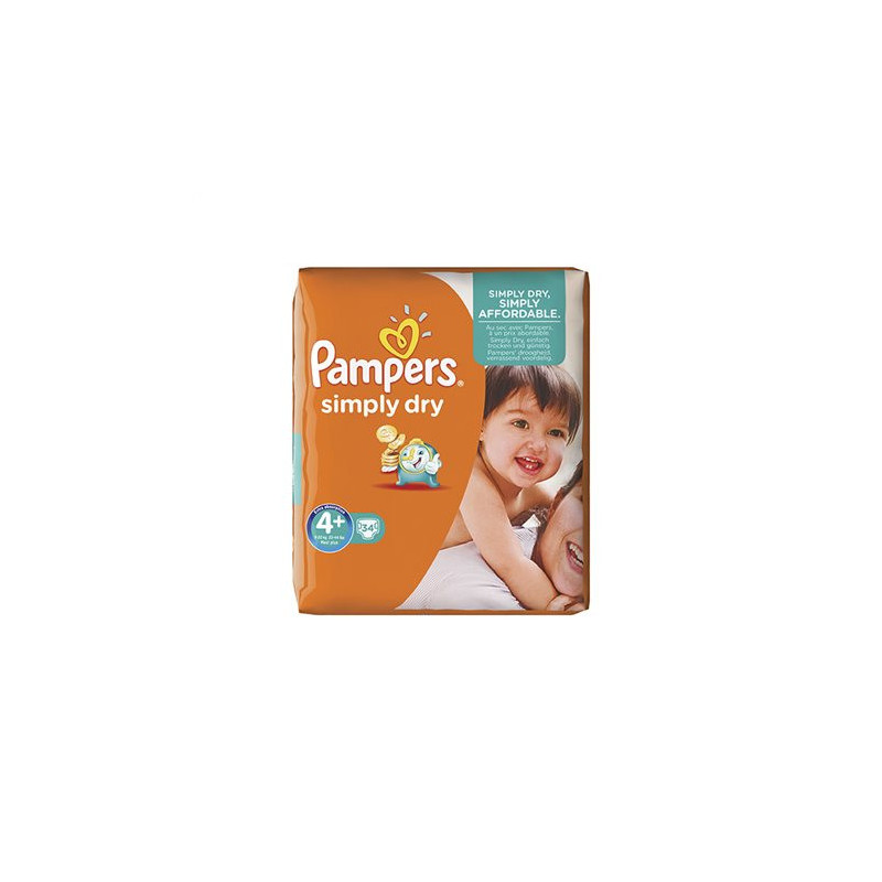 Pampers Couches Simply Dry Taille 4+ - 34 Couches