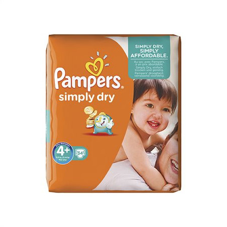 Pampers Couches Simply Dry Taille 4+ - 34 Couches