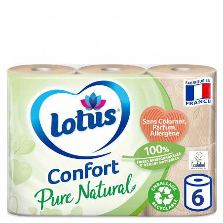 6 Rouleaux Papier Toilette Lotus Confort Pure Natural