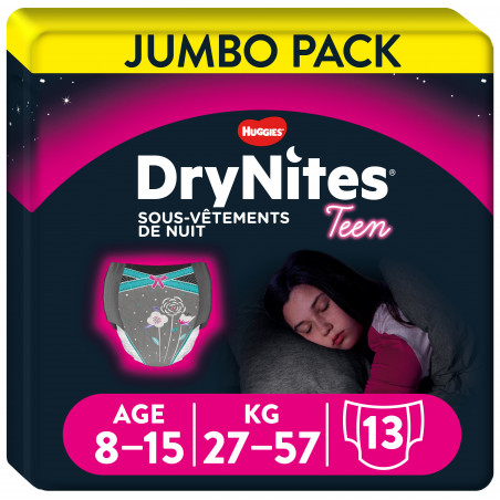 DryNites Couche de Nuit pour Fille 8-15 Ans 27-57 kg x 13 Couches