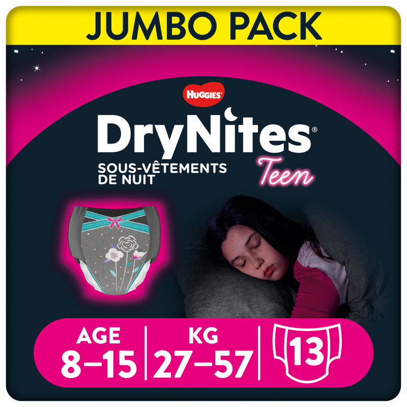 DryNites Couche de Nuit pour Fille 8-15 Ans 27-57 kg x 13 Couches