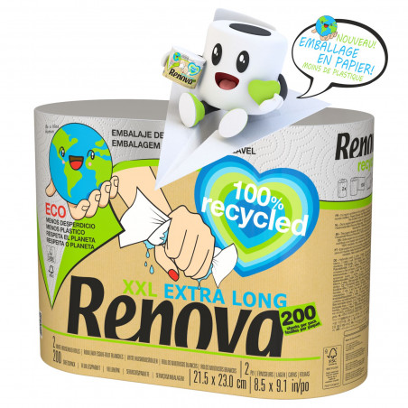 Renova - 2 Rouleaux Essuie-tout 100% Recyclé XXL 2rlx équivalent 5 rlx