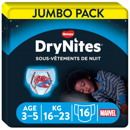 DryNites Couche de Nuit pour Garçon 3-5 Ans 16-23 kg x 16 Couches