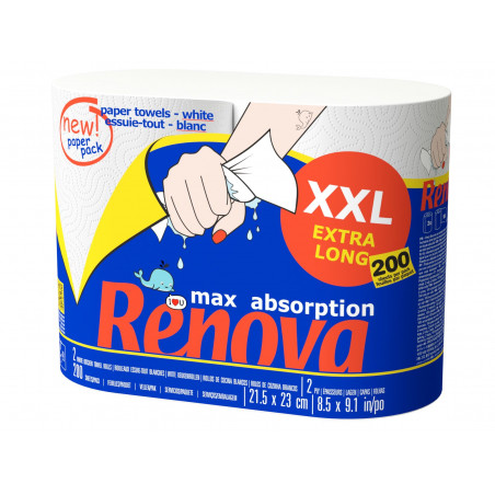 Renova - Paquets de 2 Rouleaux Essuie-tout Maxi Absorption 2 rlx équivalent 5 rlx