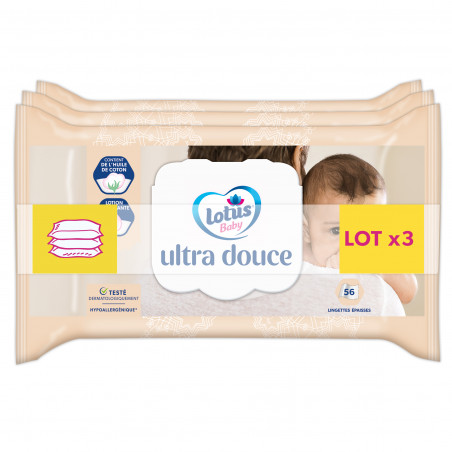 3 x 3 paquets de 56 Lingettes Lotus Baby Ultra Douce