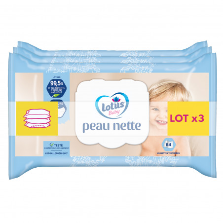 3 x 3 paquets de 64 Lingettes Lotus Baby Peau Nette 3 x 3 paquets de 64 Lingettes Lotus Baby Peau Nette