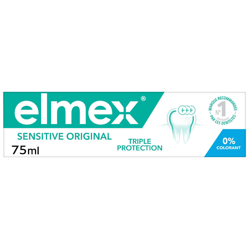 ELMEX Dentifrice Sensitive Original Triple Protection 0% Colorant Lot de 12 x 75ml