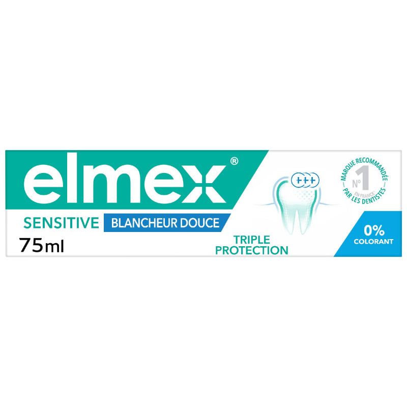 ELMEX Dentifrice Sensitive Blancheur Douce Triple Protection 0% Colorant Lot de 12 x 75ml