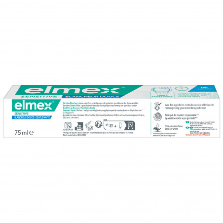 ELMEX Dentifrice Sensitive Blancheur Douce Triple Protection 0% Colorant Lot de 12 x 75ml
