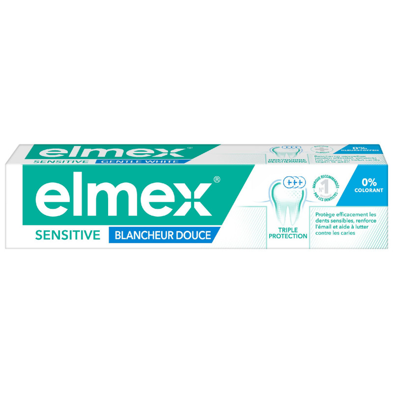 ELMEX Dentifrice Sensitive Blancheur Douce Triple Protection 0% Colorant Lot de 12 x 75ml