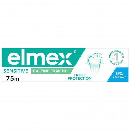 ELMEX Dentifrice Sensitive Haleine Fraîche Triple Protection 0% Colorant Lot de 12 x 75ml