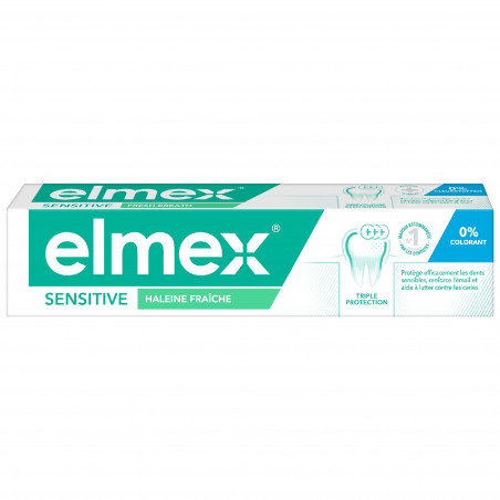 ELMEX Dentifrice Sensitive Haleine Fraîche Triple Protection 0% Colorant Lot de 12 x 75ml