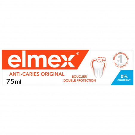 ELMEX Dentifrice Anti-Caries Original Bouclier Double Protection 0% Colorant Lot de 12 x 75ml