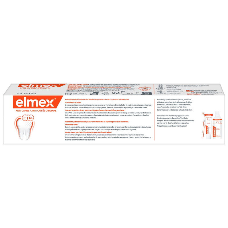 ELMEX Dentifrice Anti-Caries Original Bouclier Double Protection 0% Colorant Lot de 12 x 75ml