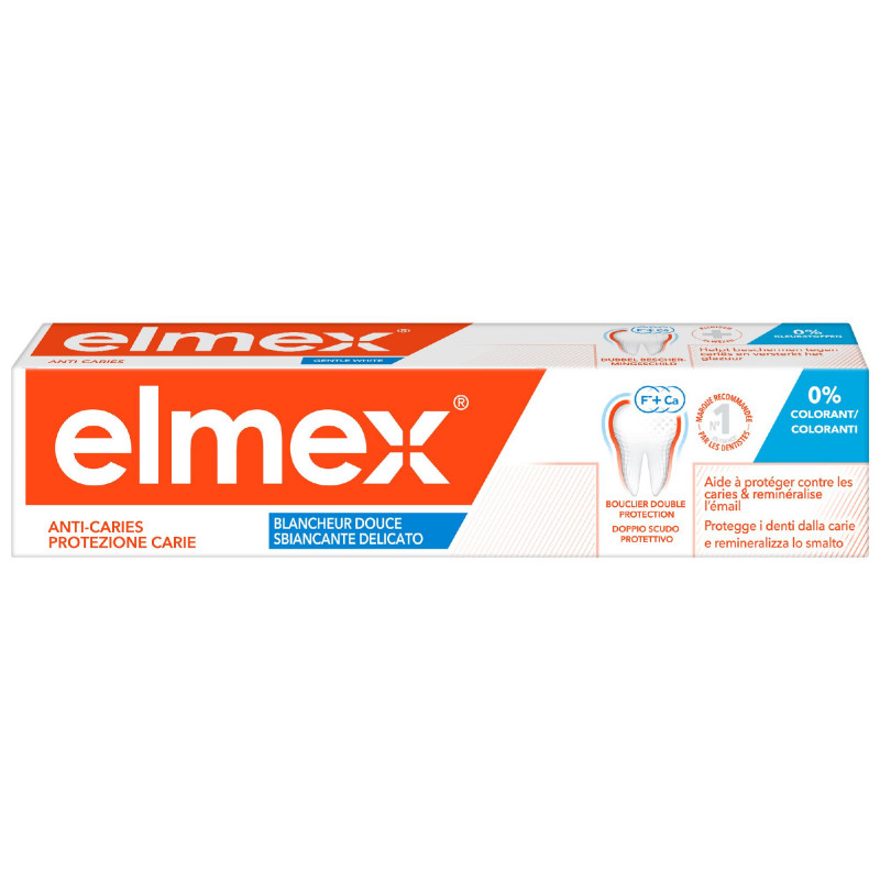 ELMEX Dentifrice Anti-Caries Blancheur Douce Bouclier Double Protection 0% Colorant Lot de 12 x 75ml